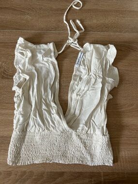 French Connection Cream Ruffle Halter Crop Top